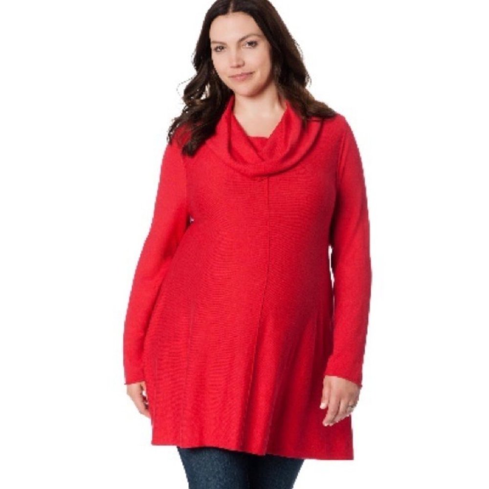 Motherhood Maternity Red Cowl Neck Long Sleeve Tunic Size S